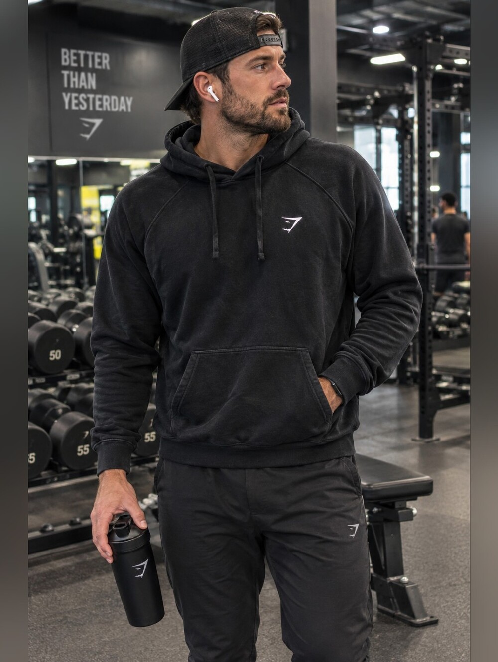 Gymshark Black Pullover Hoodie with White Logo